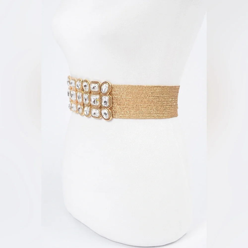 Plus Size Gold or Silver Rhinestone Straw Statement Belt